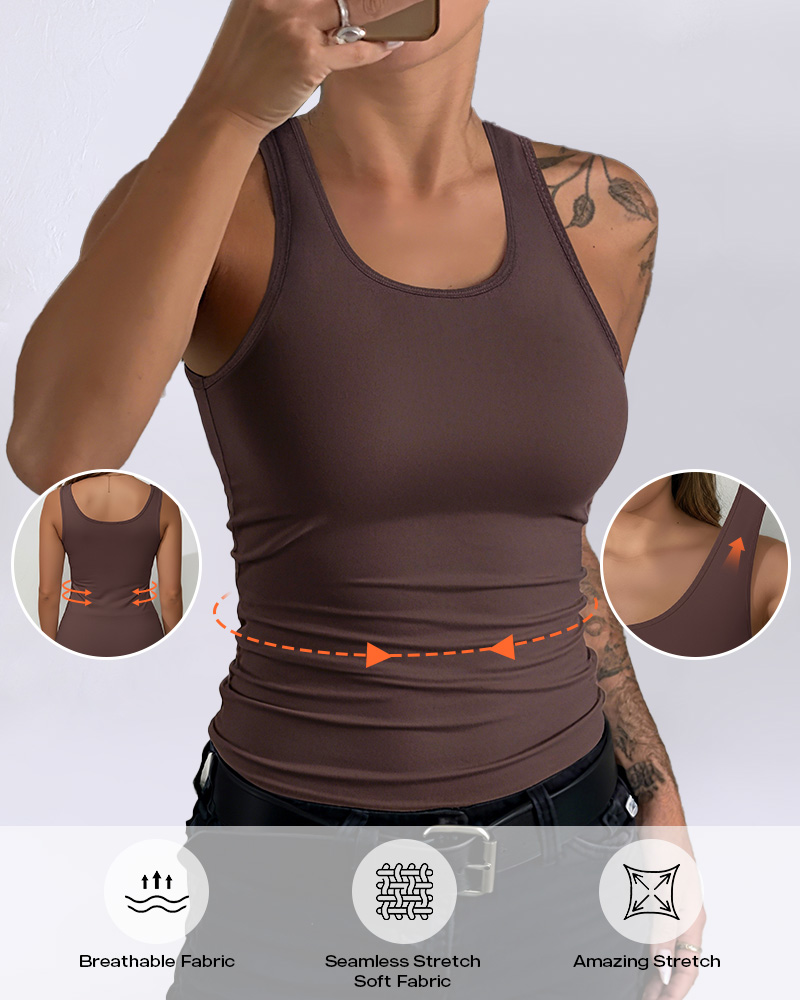 

Débardeur de compression gainant à col en U pour femme, sans coutures, effet gainant, Coffee