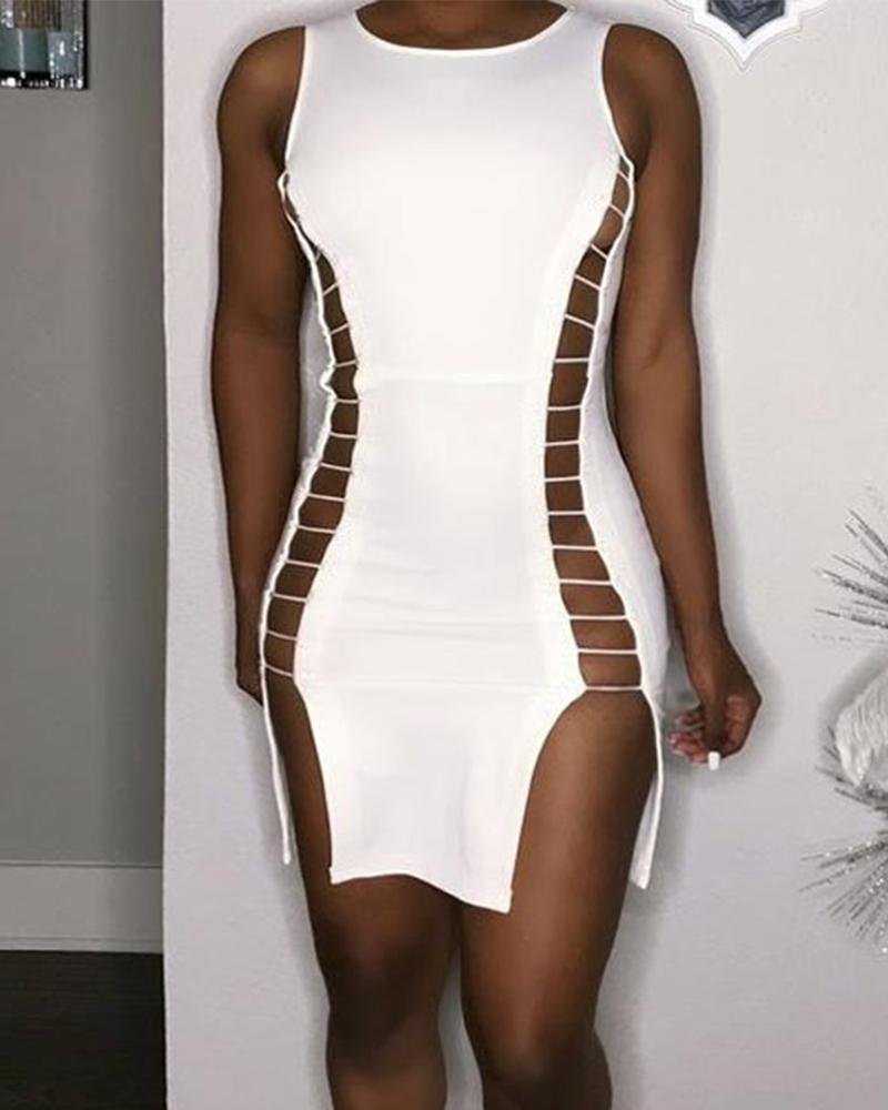 

Sleeveless Ladder Cut-Out Bodycon Dress, White