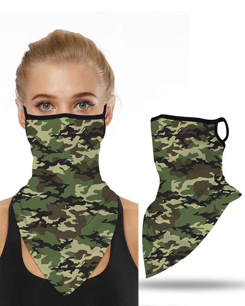 

Camouflage Print Breathable Ear Loop Face Cover Windproof Motorcycling Dust Outdoors, Green