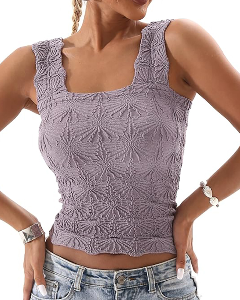 

Top sin mangas con tirantes gruesos de jacquard floral, Purple