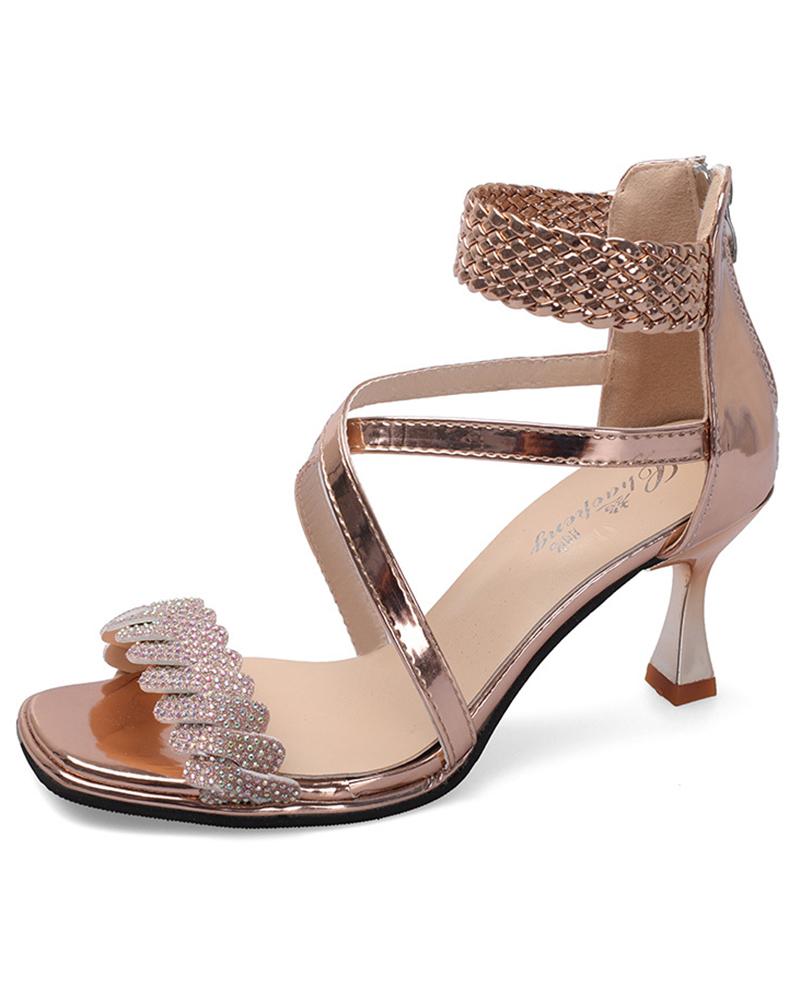 

Rhinestone Ankle Strap Criss Cross Wedding Guest Shoes, Gold