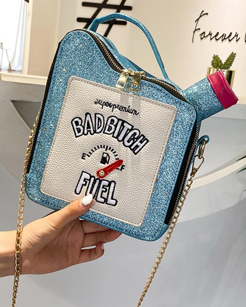 

Glitter Letter Pattern Funny Fashionable Crossbody Bag, Blue