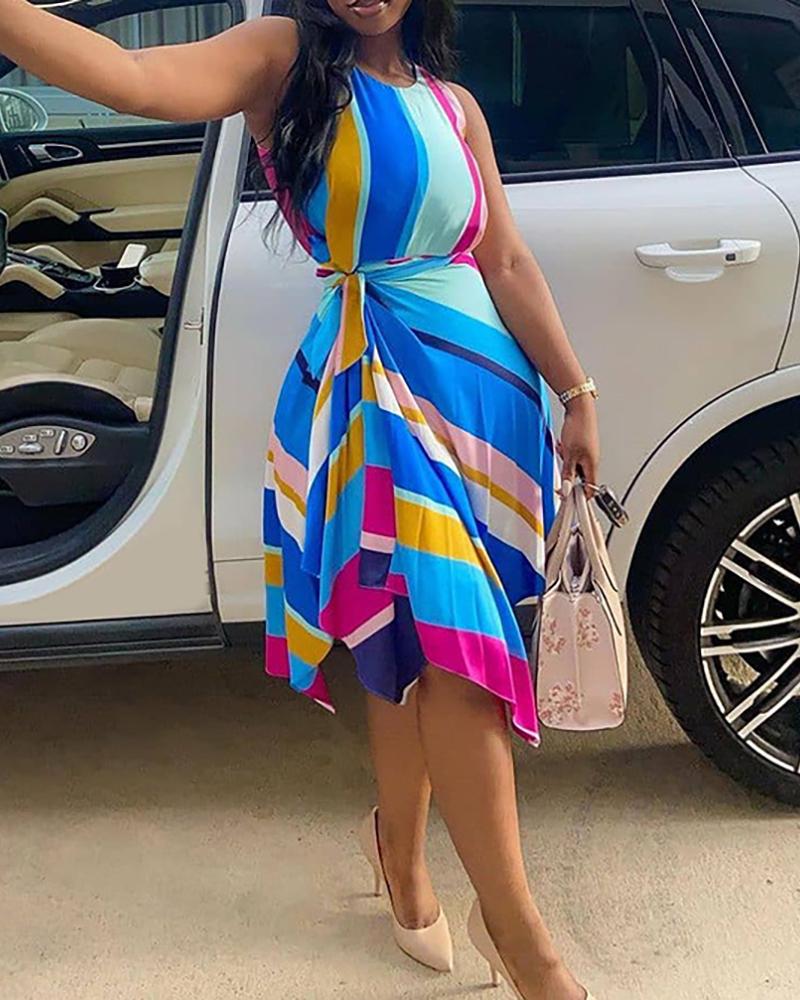 

Colorblock Sleeveless Ruffles Midi Dress, Blue