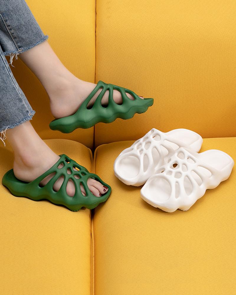 

Hollow Out Peep Toe Soft Slippers, Green