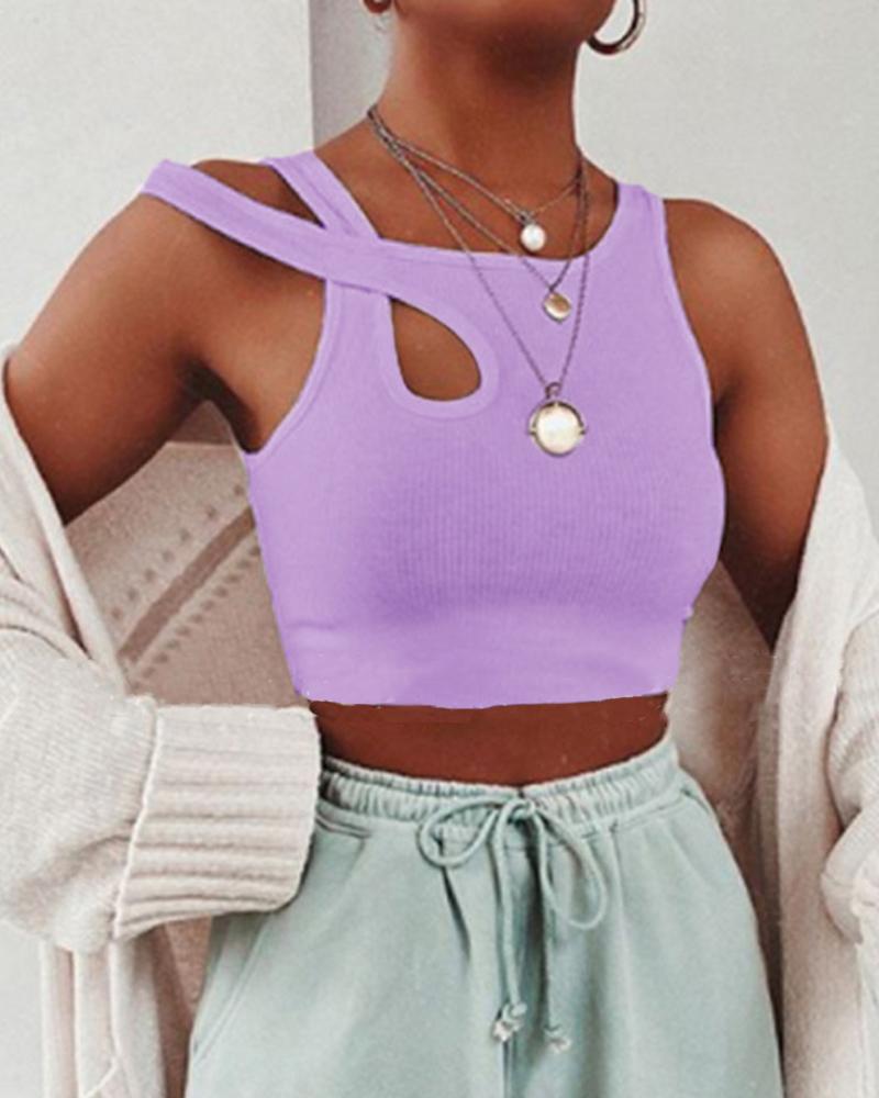 

Ribbed Cut Out Crop Tank, Purple
