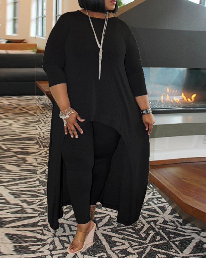 

Plus Size High Low Hem Longline Top & Pants Set, Black