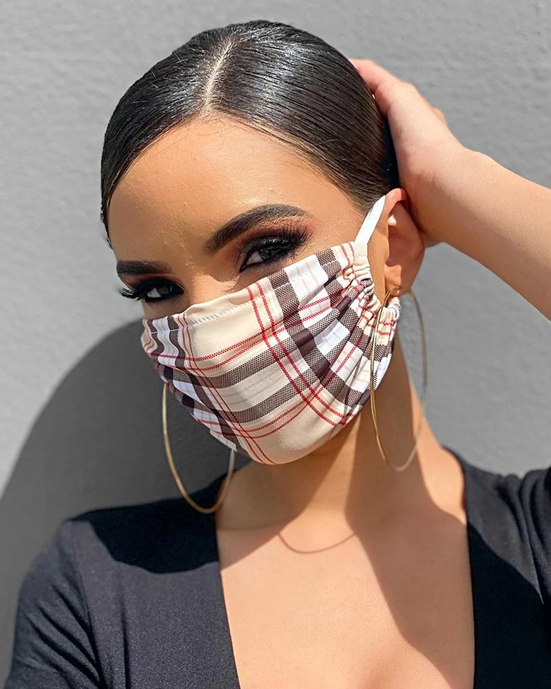 

Grid Print Breathable Mouth Mask Washable And Reusable, Khaki