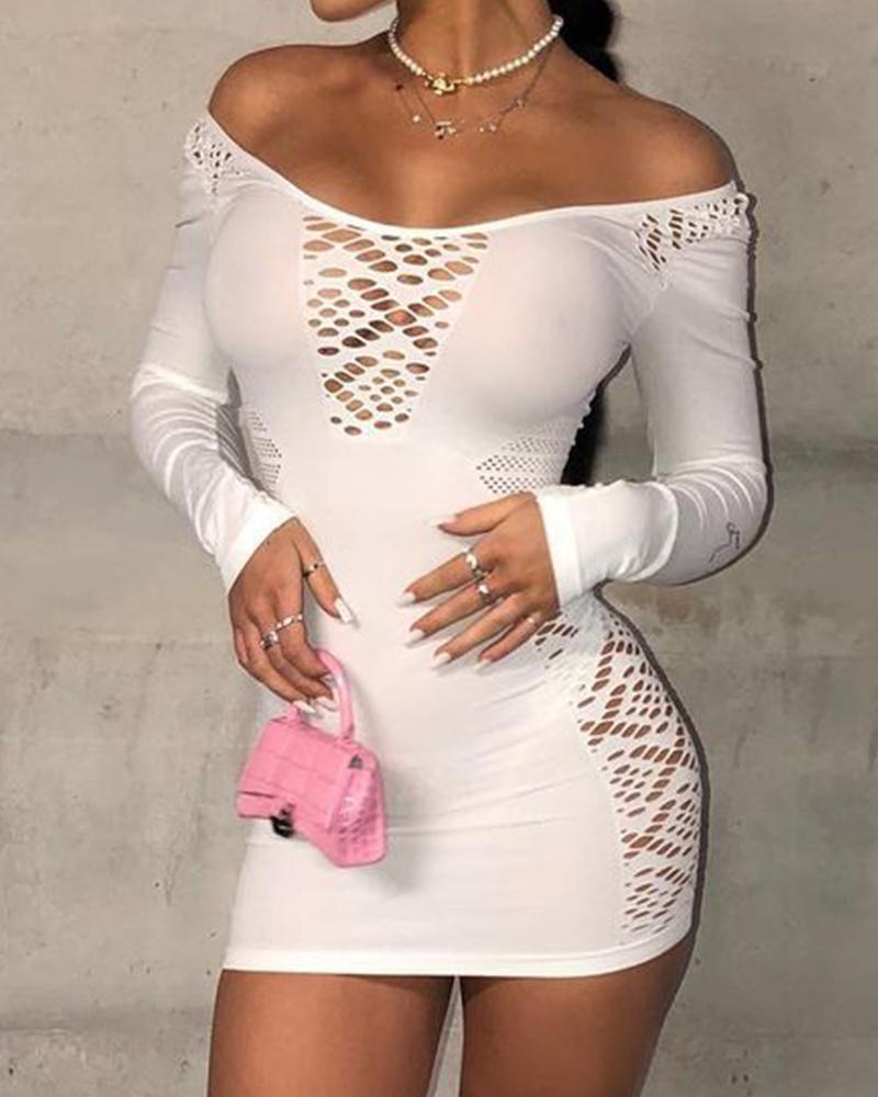 

Off Shoulder Hollow Out Bodycon Dress, White