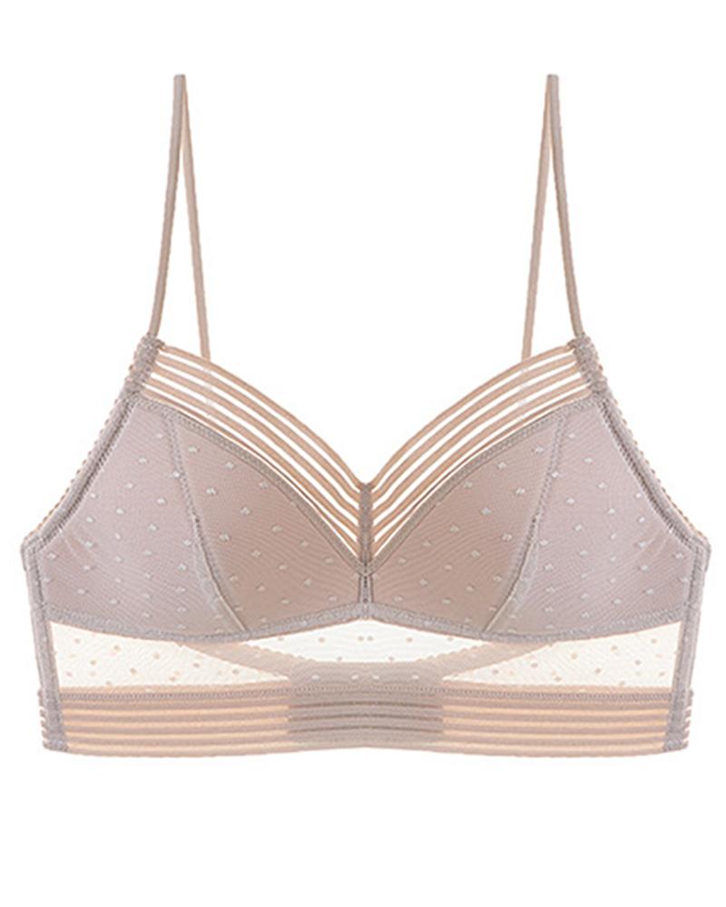

Spaghetti Strap Seamless Push Up Dot Mesh U-shaped back Bralette, Nude