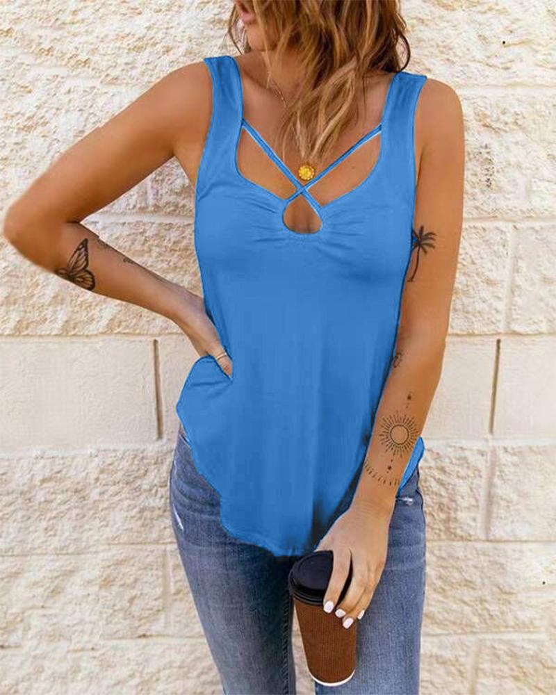 

Cross Cutout Front Tank Top, Blue