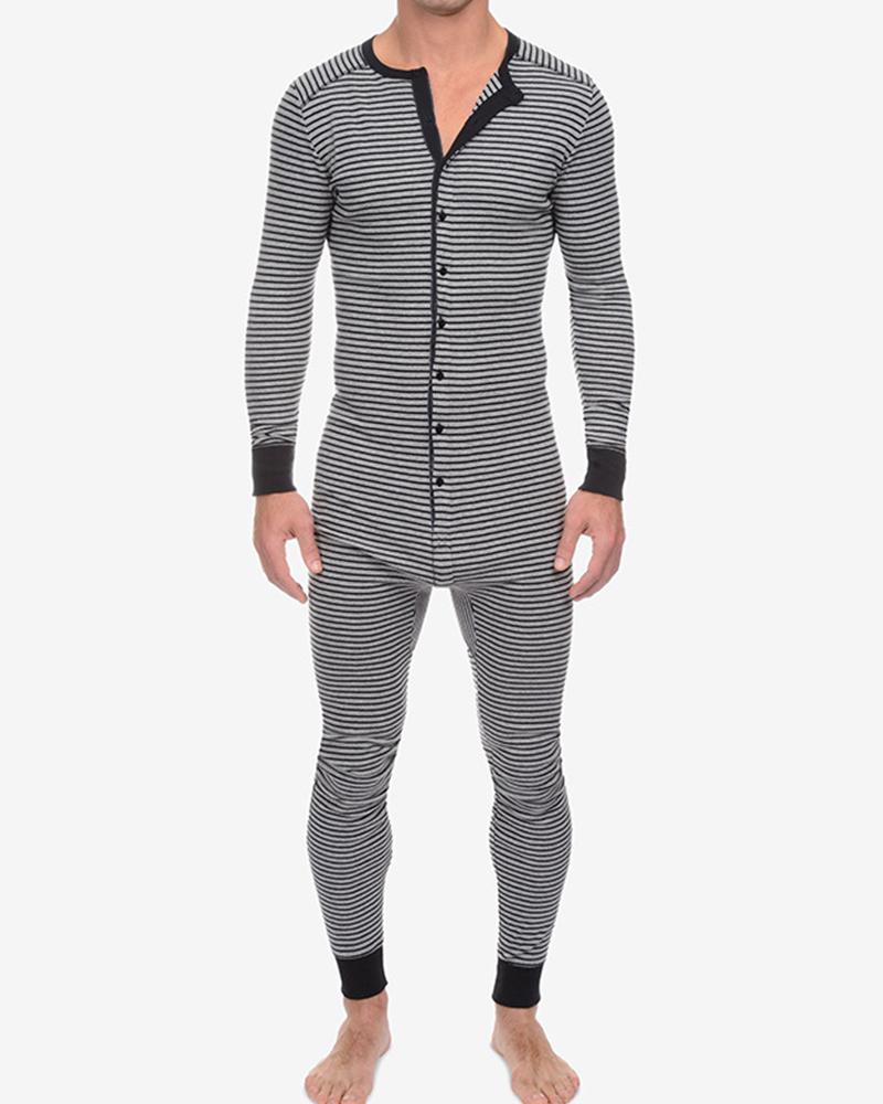

Striped Long Sleeve Skinny Jumpsuit, Gray