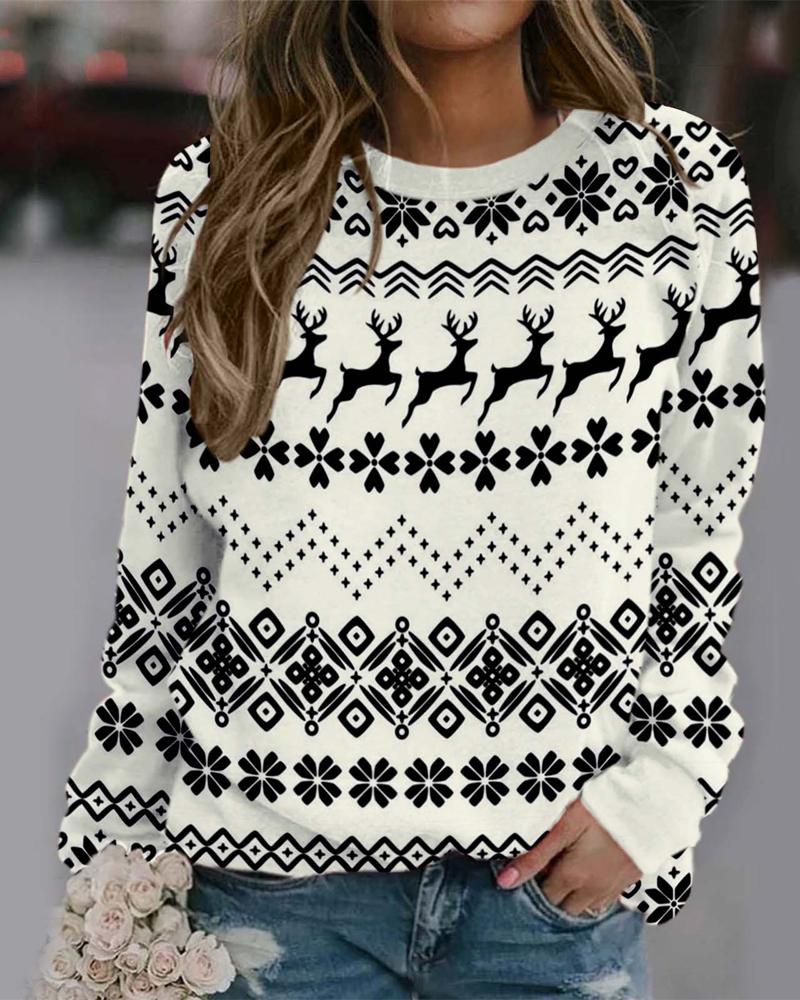 

Christmas Print Long Sleeve Sweatshirt, Style1