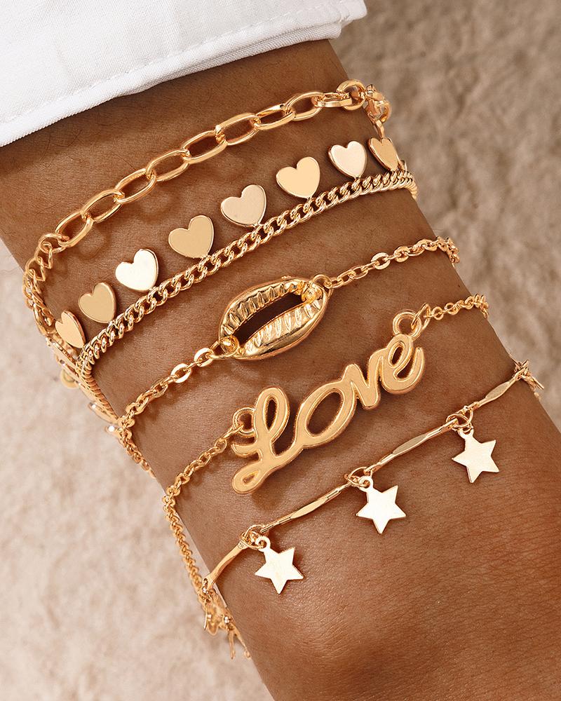 

Star & Shell & Letter & Heart Chain Bracelet, Gold