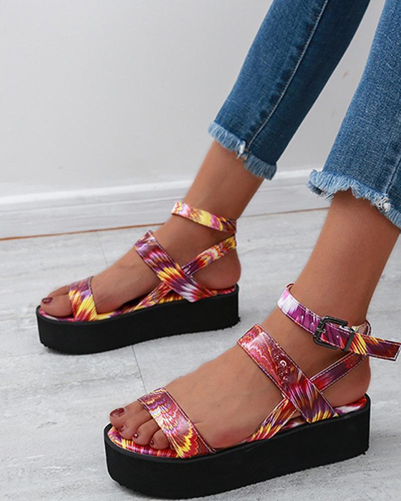 

Bohemian Open Toe Hollow Platform Sandals, Red