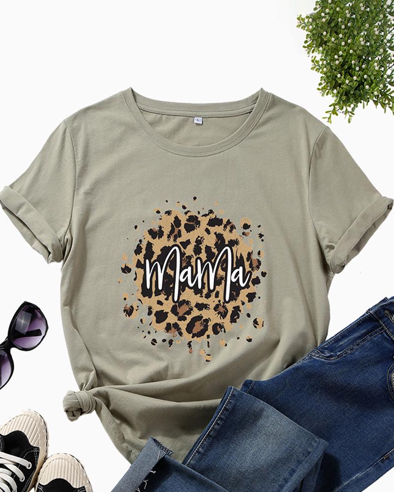 

Mother' Day Gift Short Sleeve Leopard Print T-shirt, Green