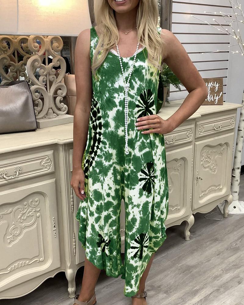 

Tie Dye Strap Loose Wide Leg Jumpsuit, Green