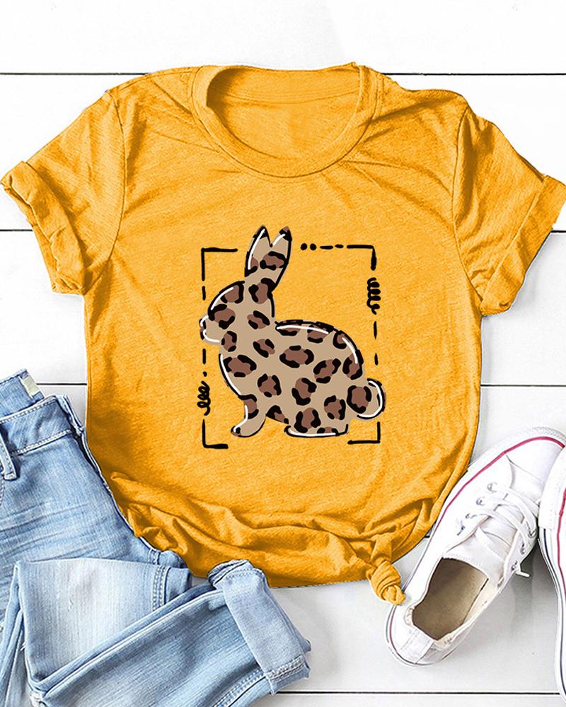 

Easter Bunny Cheetah Print Short Sleeve T-shirt, Yellow