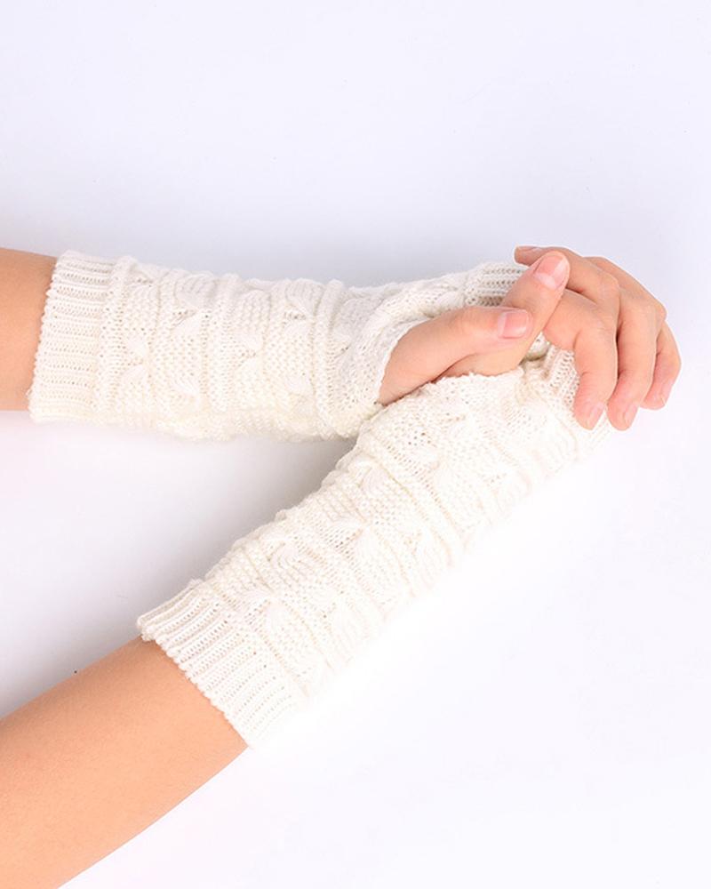 

1Pair Knit Fingerless Gloves, White