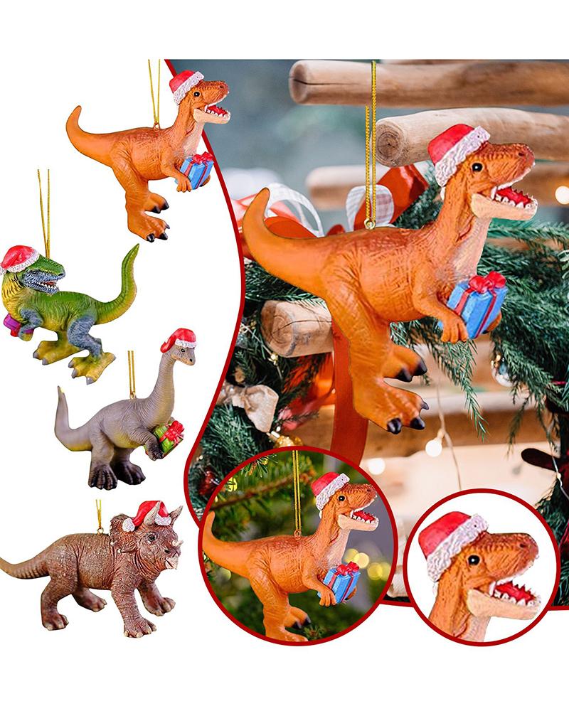 

4pcs Christmas Tree Hanging Ornament Dinosaur Gifts Decorations Set, Orange