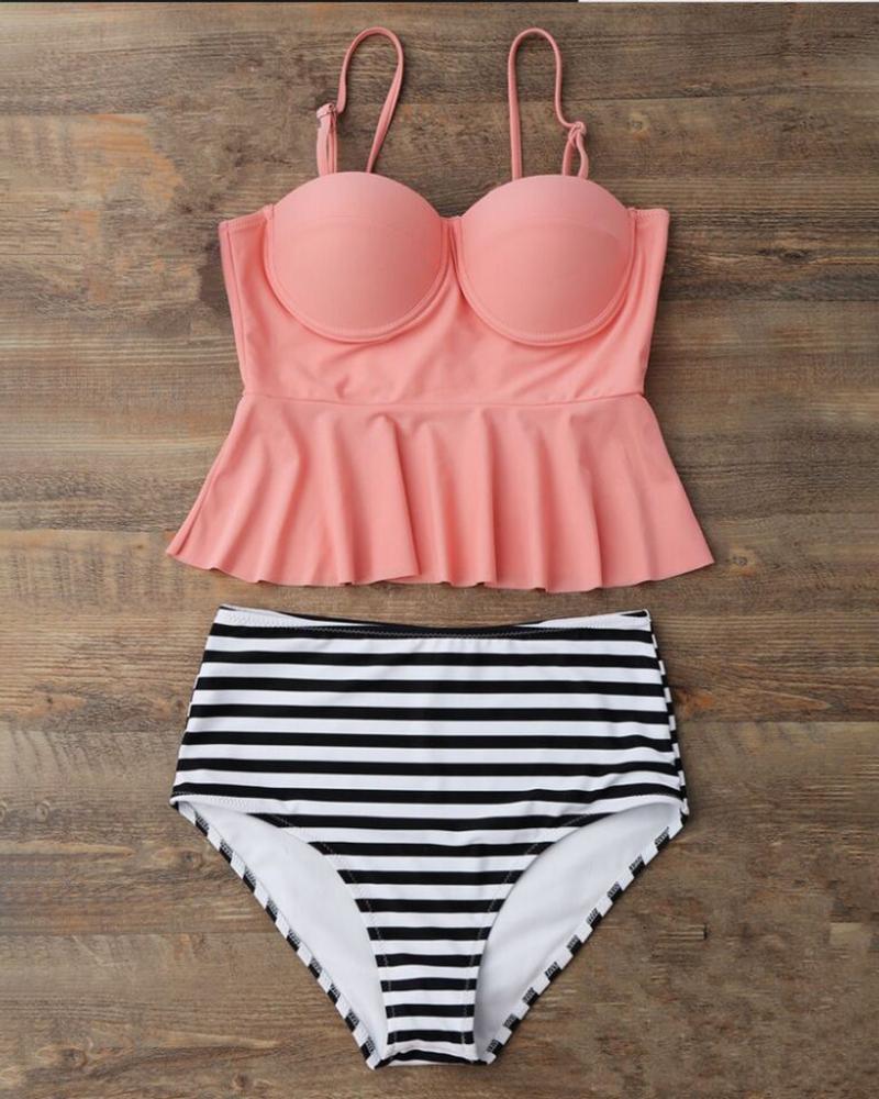 

Solid Color Sexy Sweet Ladies Split Swimsuit, Pink