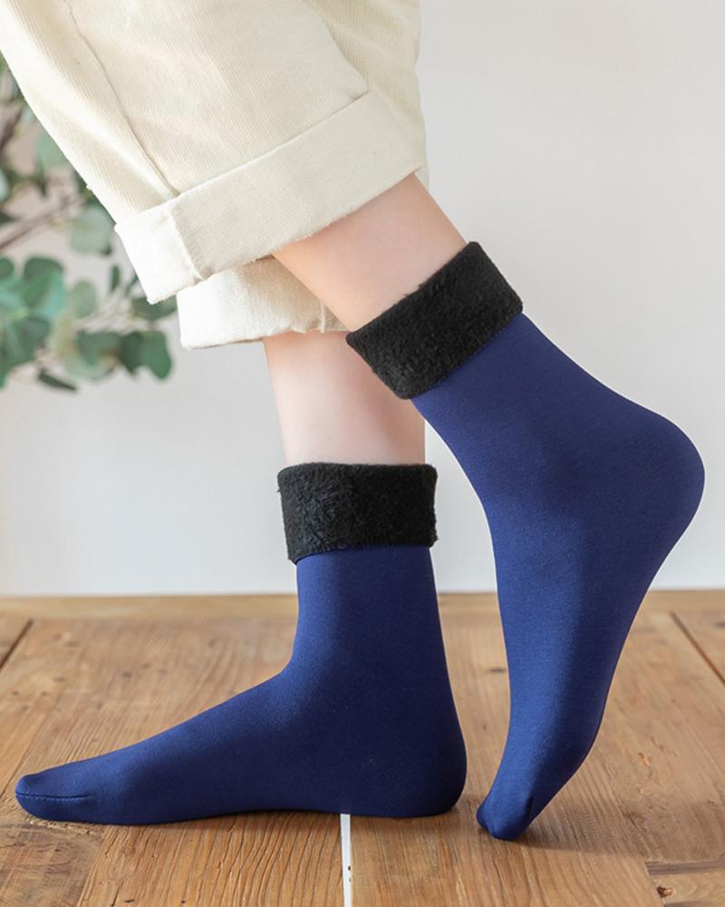 

Fuzzy Lined Short Socks, Blue