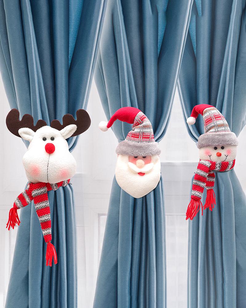 

Christmas Curtain Buckle Ornament Santa Claus Snowman Curtain Buckle Adjustable Retainers, Style1