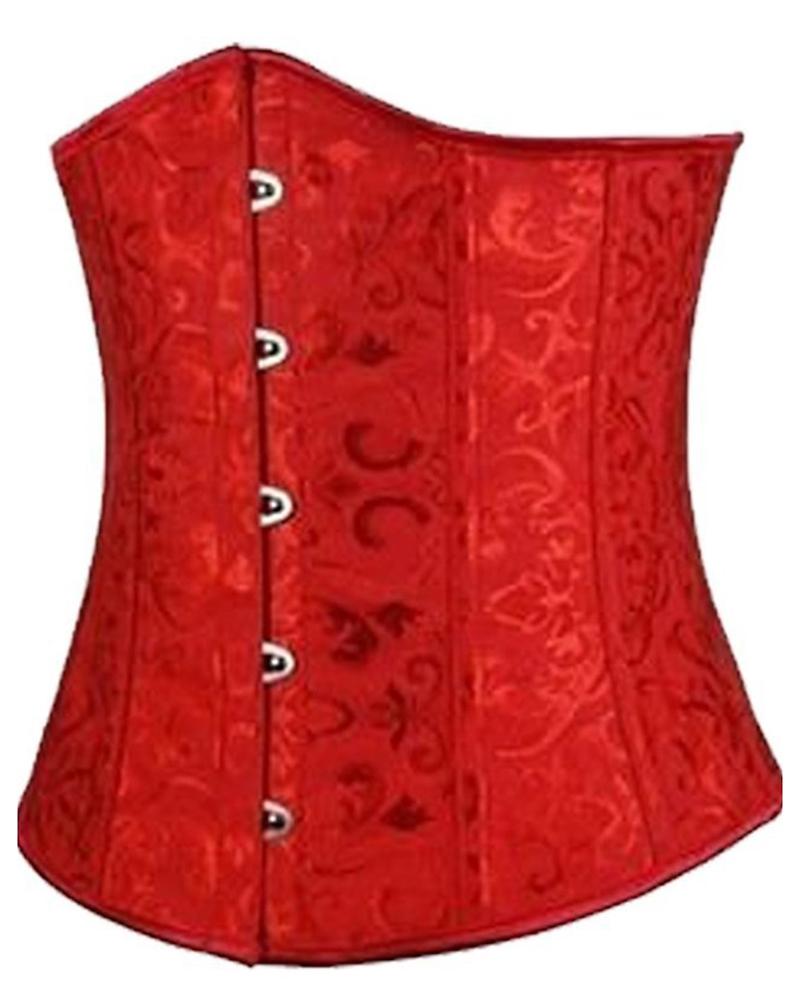 

Baroque Pattern Tummy Control Boned Bustier Corset Lace-up Back Shapewear Top, Red