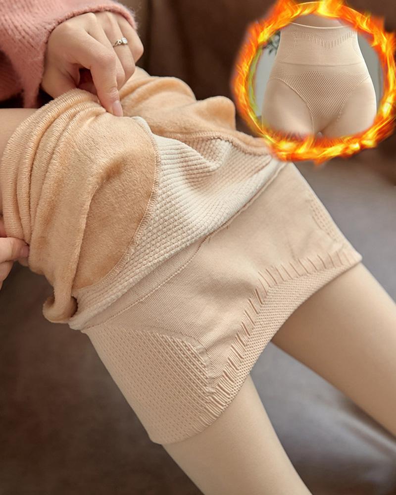 

High Waist Thermal Warm Fleece Lined Stirrup Leggings, Apricot