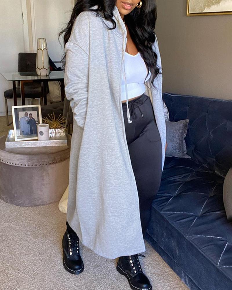 

Long Sleeve Hooded Pocket Design Casual Coat, Gray