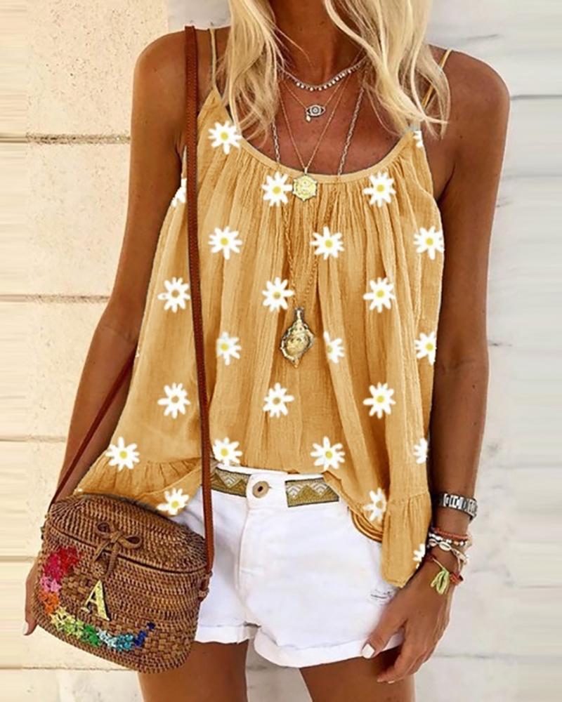 

Daisy Print Ruched Cami Top, Yellow