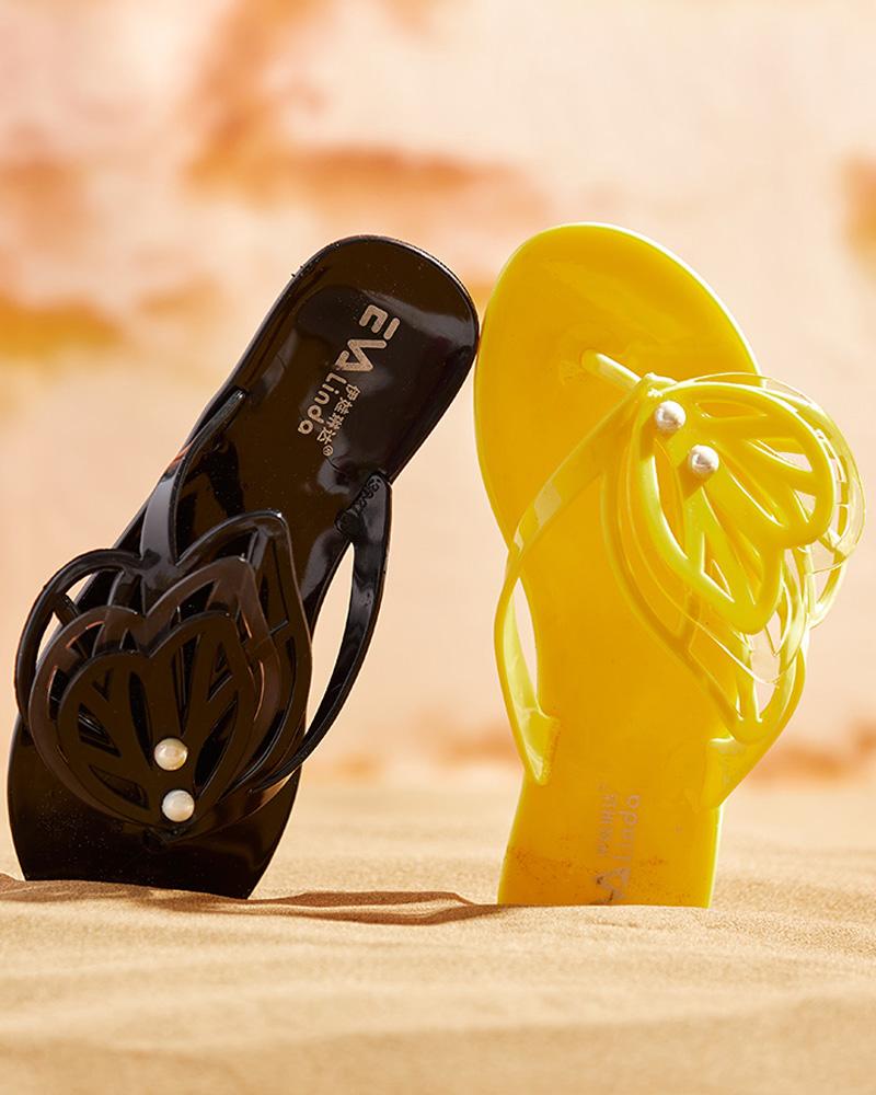 

Beaded Decor Butterfly Pattern Flip Flops, Yellow