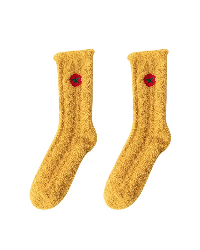 

1Pair Fruit Pattern Fuzzy Socks, Yellow