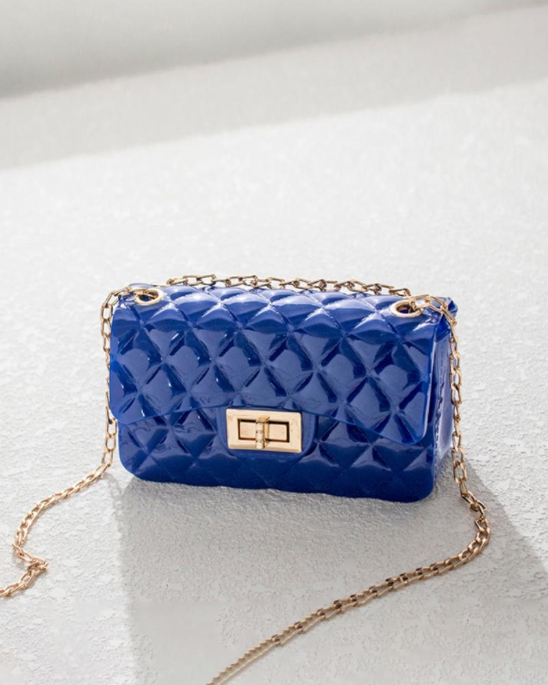 

Quilted Twist Lock Chain Strap Flap Shoulder Bag, Blue