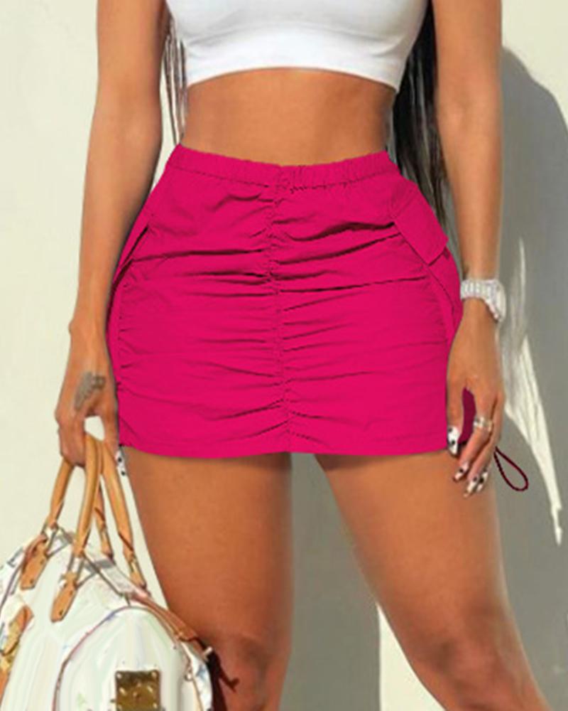 

Ruched Drawstring Cargo Skirt, Pink