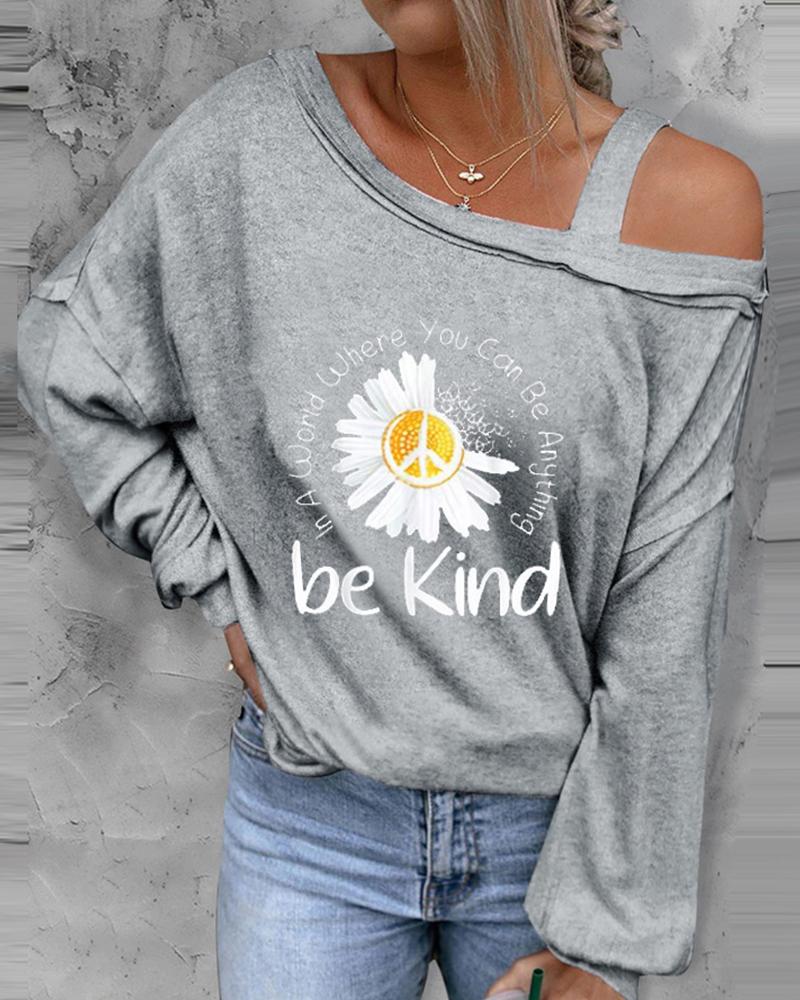 

Plus Size Be Kind Daisy Print Cold Shoulder Top, Gray