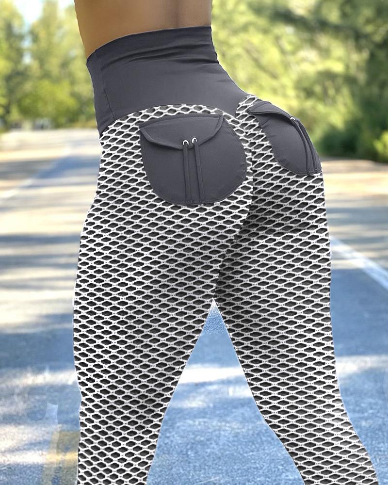 

Fishnet Pocket Design High Waist Seamless Butt Lifting Yoga Pants, Gray