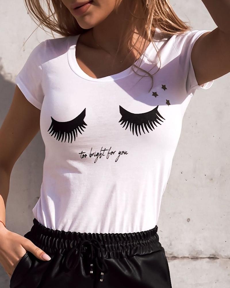 

Eye Print Basic Short Sleeve T-Shirt, White