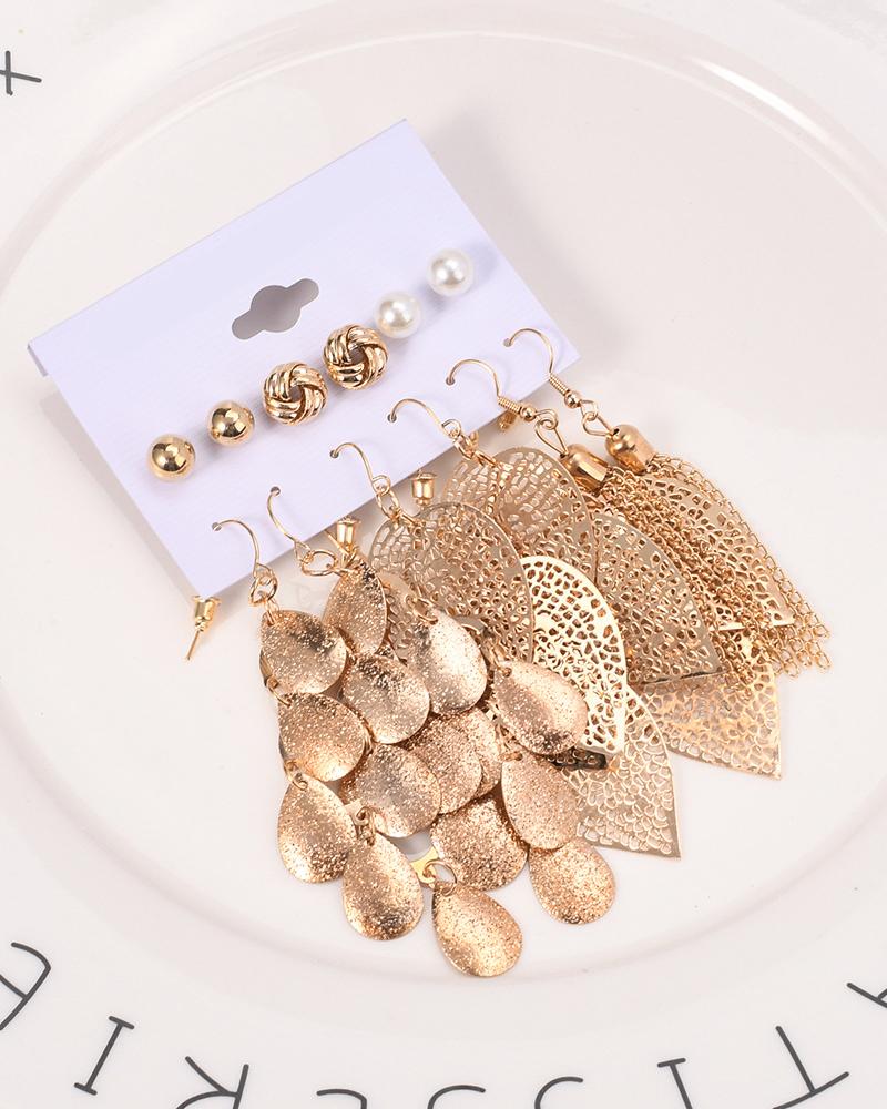 

6Pair Tassel Design Fashion Earrings Set, Gold
