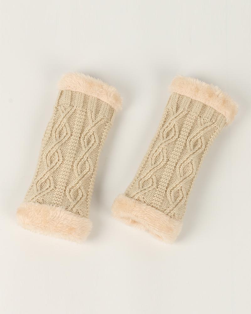 

1Pair Warm Fleece Lined Knit Fingerless Gloves, Beige