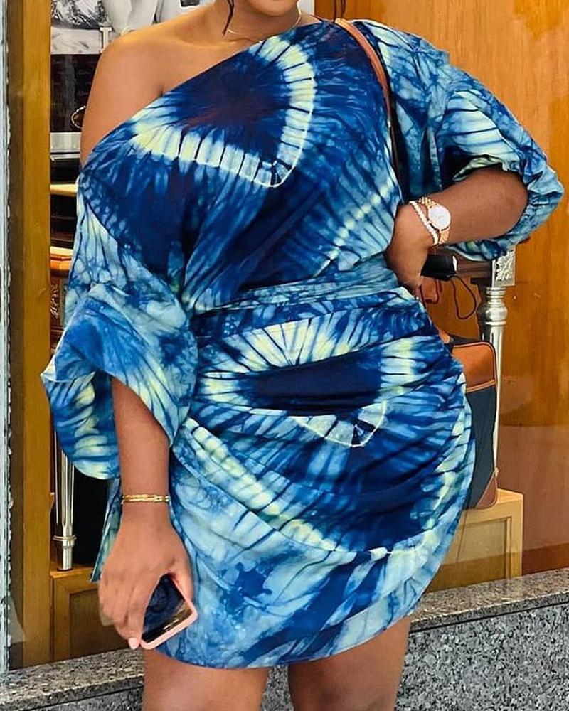 

Tie Dye One Shoulder Ruched Print Dress, Multicolor
