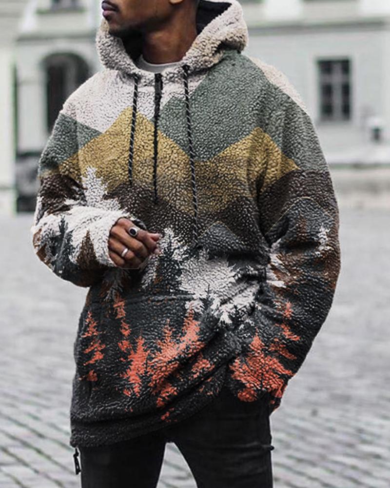 

Forest Printing Long Sleeve Hooded Sweatshirt, Gray