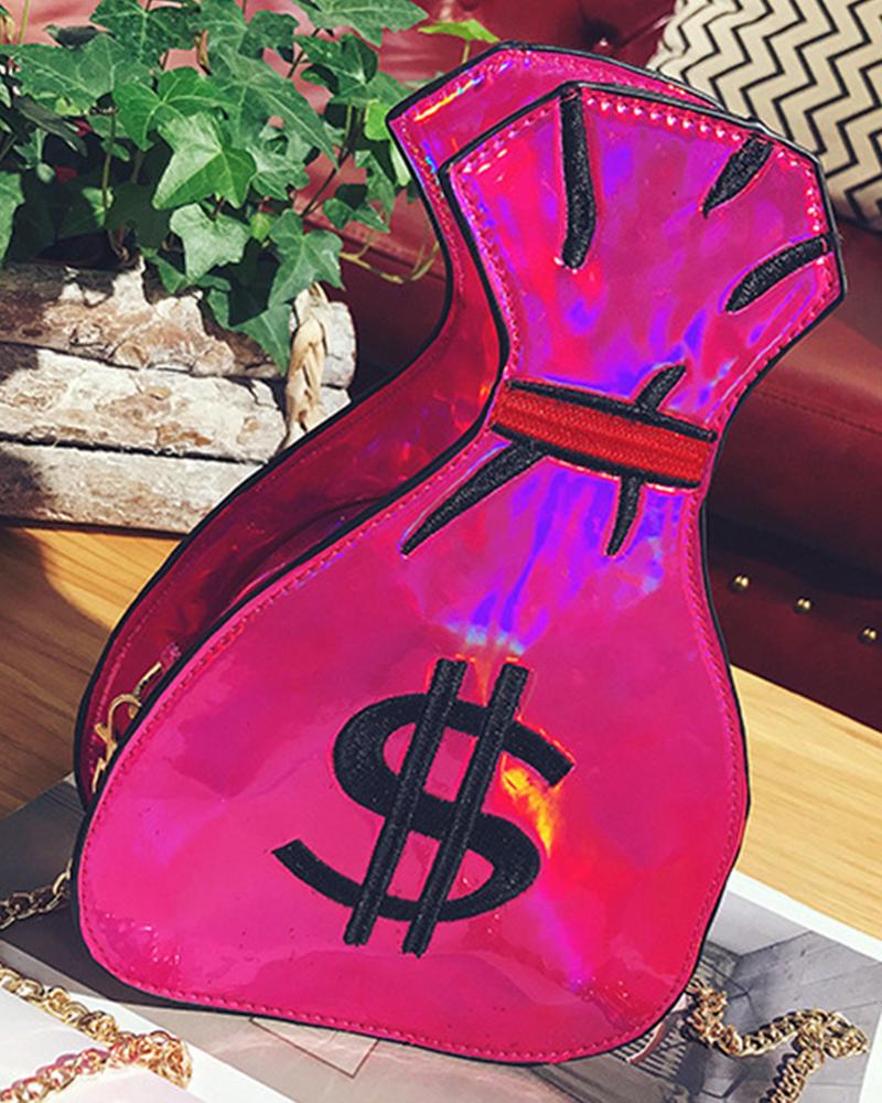 

Holographic Embroidery Vintage Crossbody Bag, Hot pink