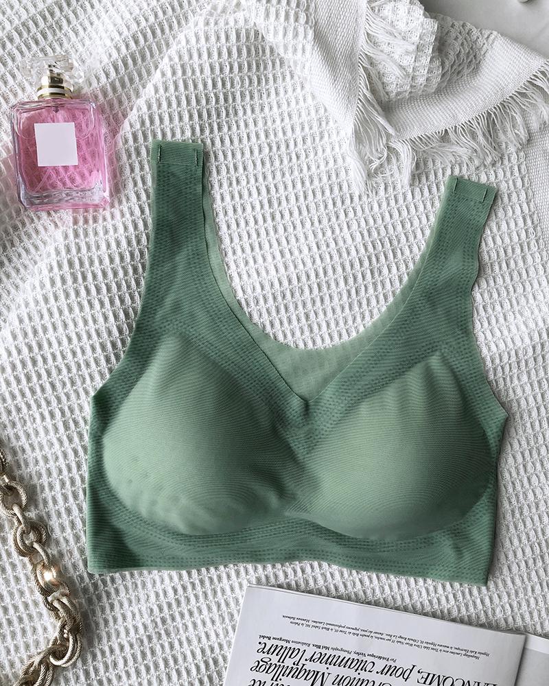 

V Neck Seamless Push Up Sleeveless Bralette, Green