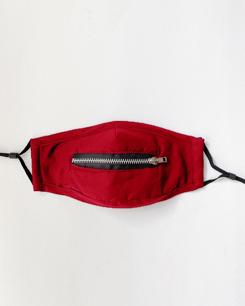

Zipper Design Solid Breathable Mouth Mask, Red