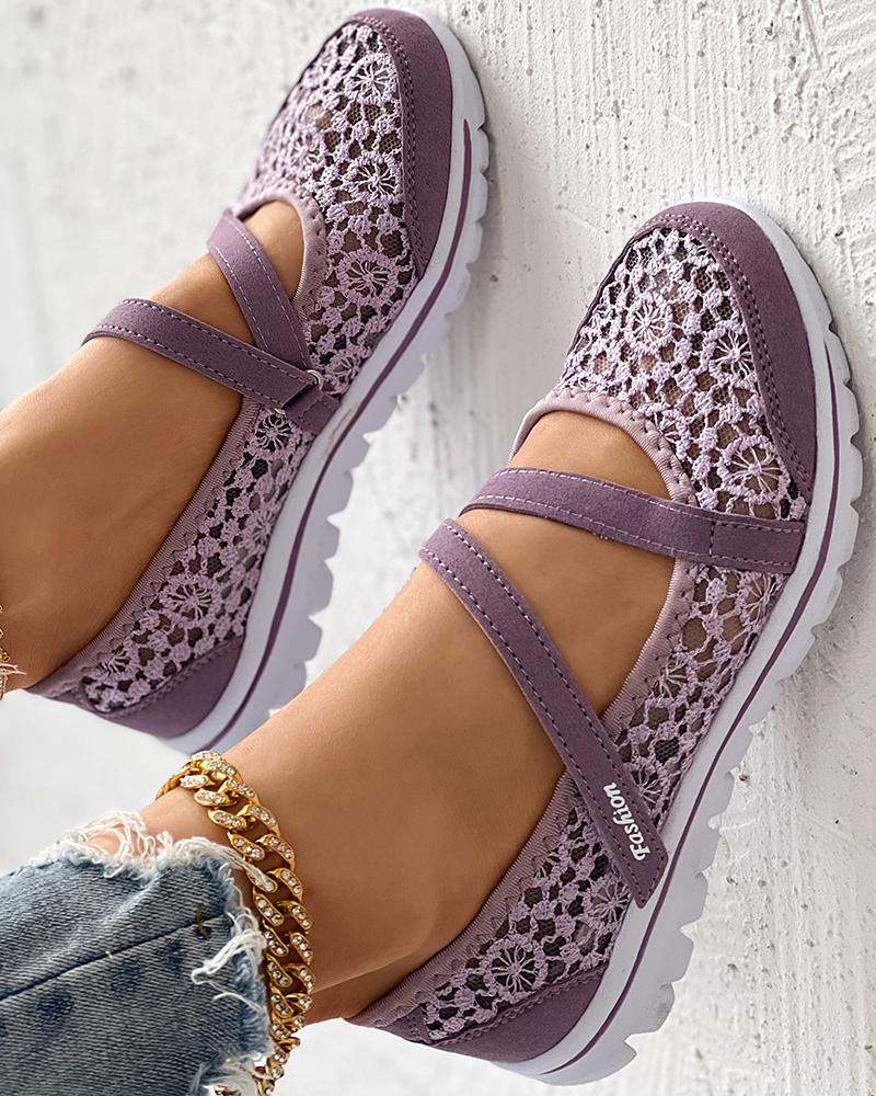 

Contrast Lace Slip-on Casual Sneakers, Purple