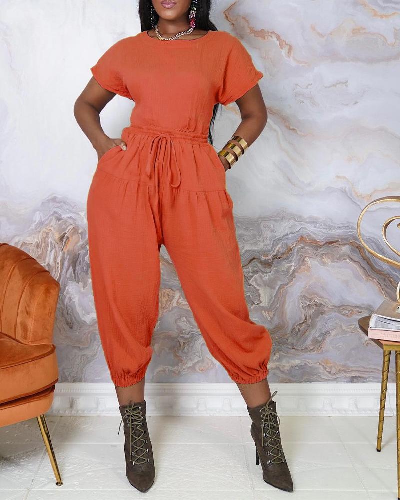 

Split Back Casual Top & Drawstring Pants Set, Orange