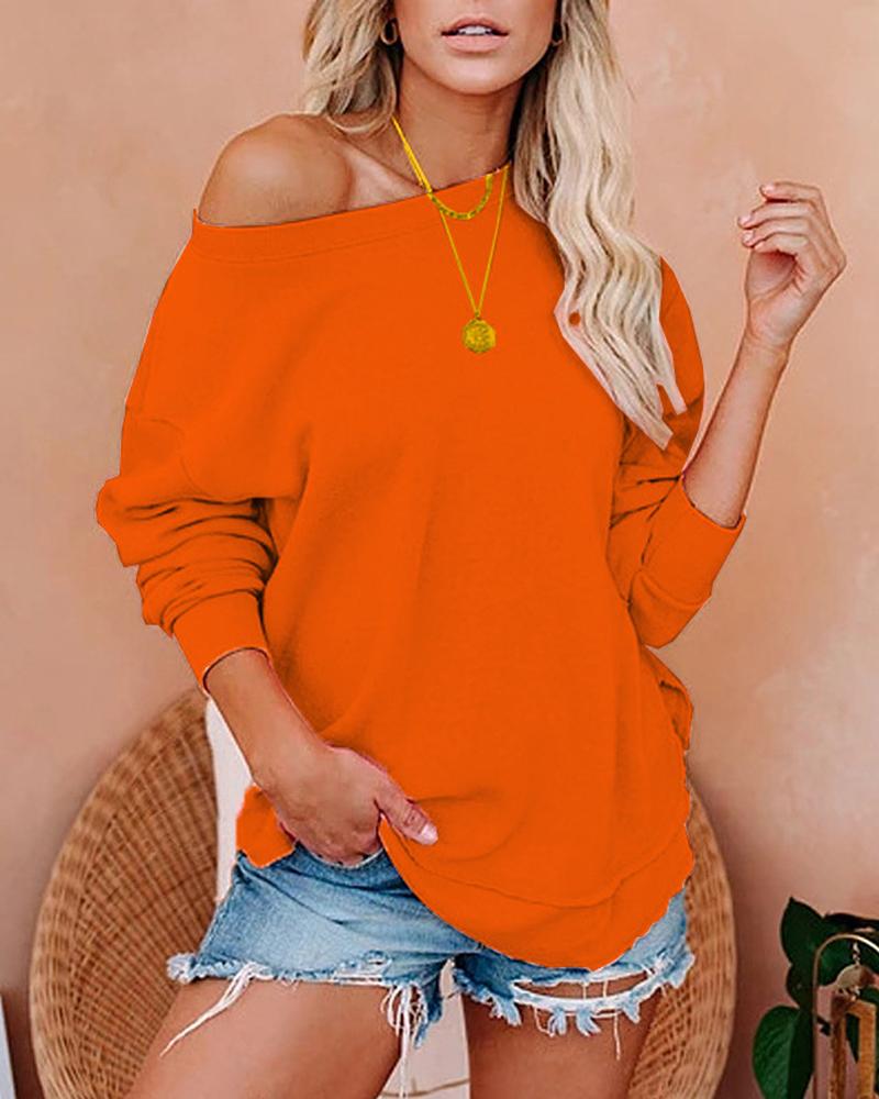 

Plain Long Sleeve Casual Top, Orange