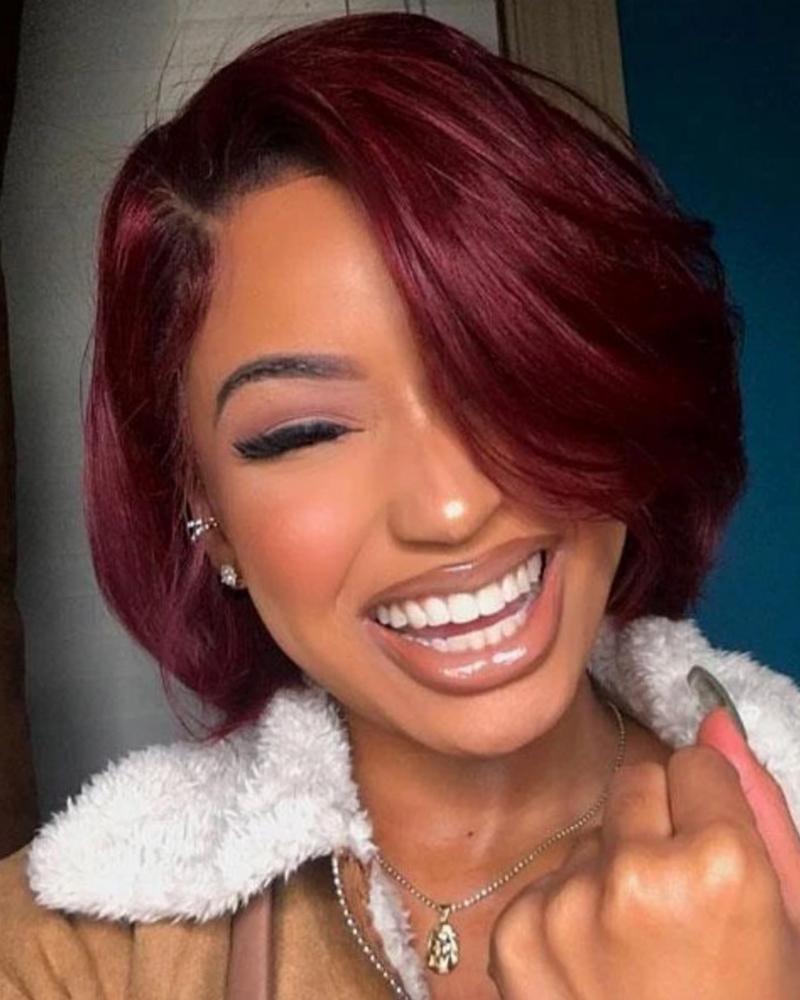 

Natural Short Curly Wig, Wine red