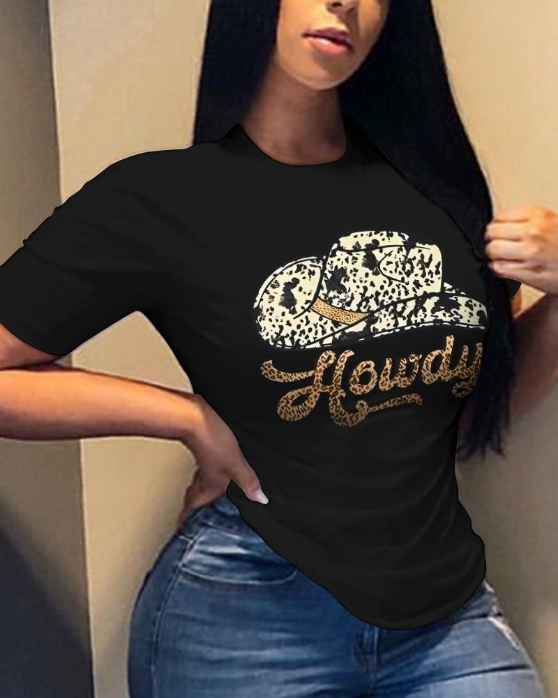 

Howdy Cowgirl Print T-shirt Western Country Music Graphic Tee, Black