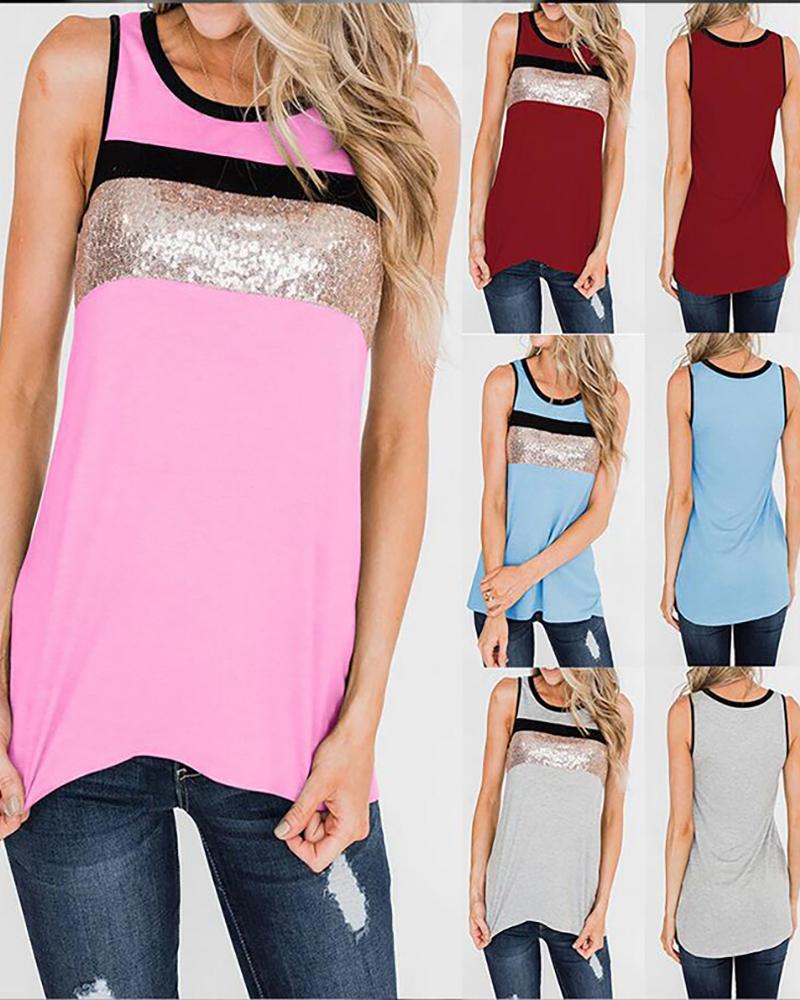 

Sequins Colorblock Sleeveless Top, Pink
